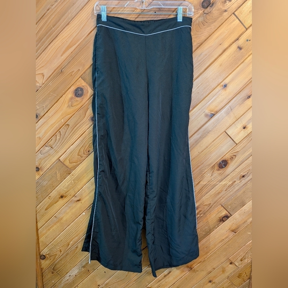 Jason Wu Black Wide-Leg Pants with White Stripe And Side Slits Size Small